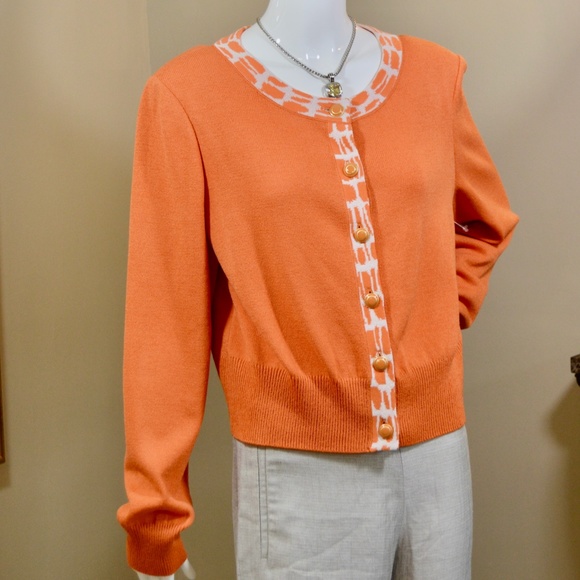 🆕🏷️  St. John Collection Santana Knit Orange  Cropped Cardigan - Picture 7 of 12